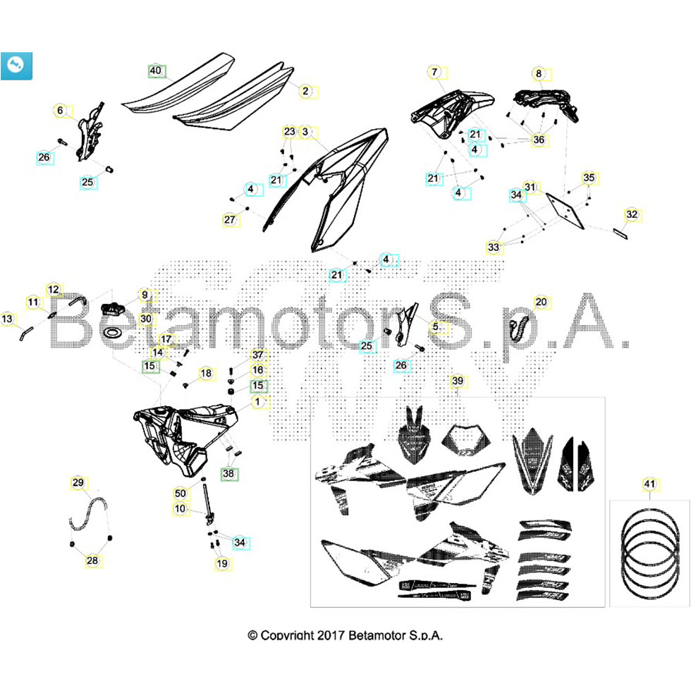 Beta RR300 2T Racing 16 Verkleidung/Sitzbank/Tank 1 Ersatzteile Beta RR300 2T Racing 16 Verkleidung/Sitzbank/Tank 1 Ersatzteile